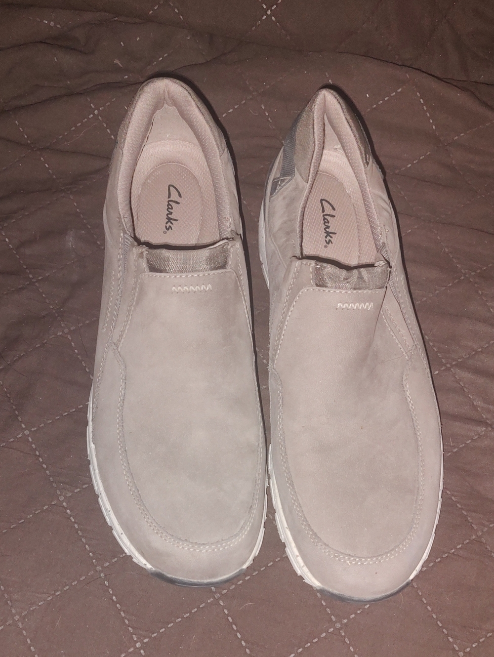 Clarks Women’s Slip-On Loafers in Light Beige Suede